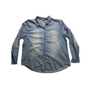 Perch by Blu Pepper Womens 3XL Light Wash Cotton Chambray Button Down‎ Shirt